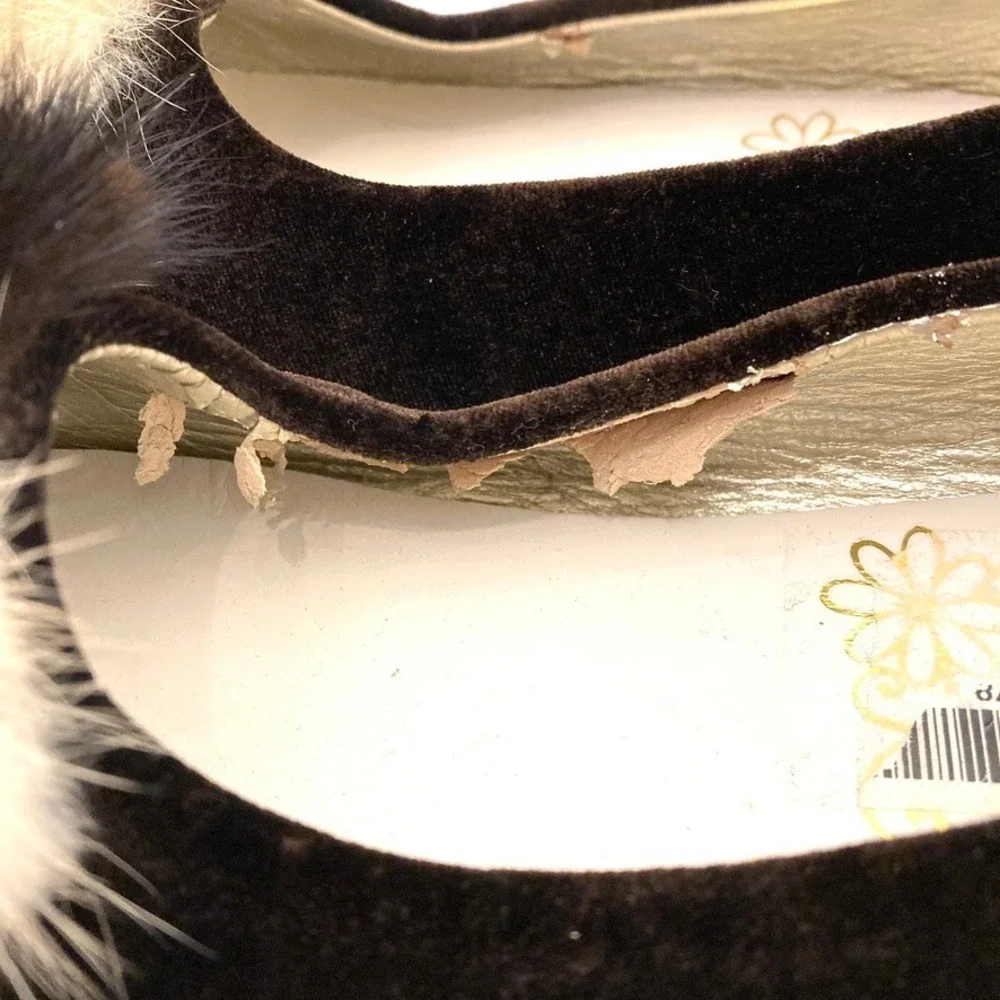 Nanette Lepore Velvet Mink PomPom Toe Ballet Flats Brown Girls 3